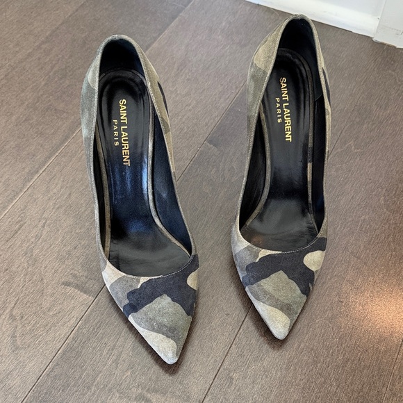 Saint Laurent Shoes - Saint Laurent Black and Gray Camouflage Heels